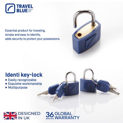 Travel Blue Suitcase Padlock - Key - Pack of 2