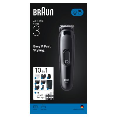 Braun All-in-One Series 3, 10in1 Grooming Kit, Sharp Blade, 14 Lengths, AIO3560, Black