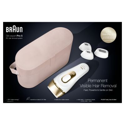 Braun IPL Silk-Expert Pro 5, At Home Hair Removal Device with Vanity Case, White/Gold, PL5347