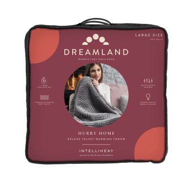Dreamland Hurry Home Deluxe Velvet Warming Throw - Grey Herringbone