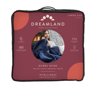 Dreamland Hurry Home Deluxe Velvet Warming Throw - Navy Blue Herringbone