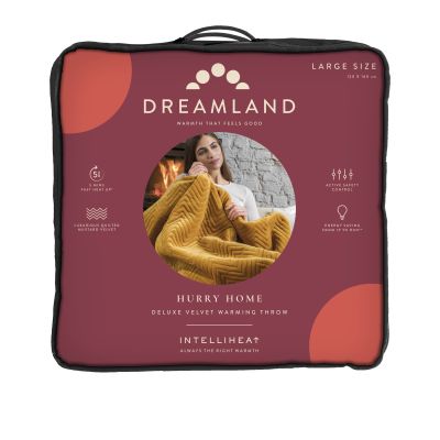 Dreamland Hurry Home Deluxe Velvet Warming Throw - Mustard Herringbone