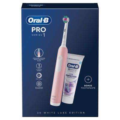 Oral-B Pro Series 1 Pink Electric Toothbrush + Toothpaste, Designed By Braun