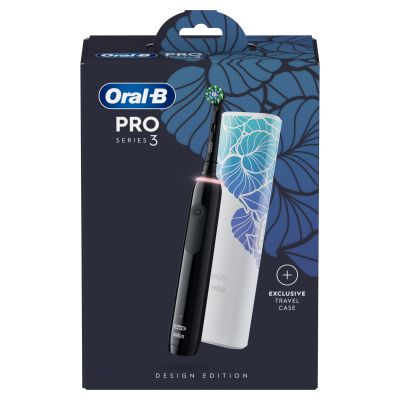 Oral-B Pro Series 3 Black Electric Toothbrush with Travel Case (Floral)