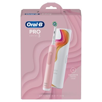 Oral-B Pro Series 3 Pink Electric Toothbrush with Travel Case (Riso Art)