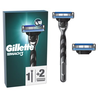 Gillette Mach3 Razor For Men, 1 Gillette Razor, 2 Razor Blade Refills