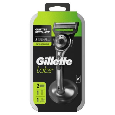 GilletteLabs With Exfoliating Bar Razor, 1 Handle, 2 Blades, 1 Magnetic Stand, 1 Travel Case
