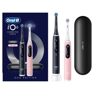 Oral-B iO 6 Electric Toothbrush, 2-Pack, Black & Pink, 2 Brush Heads, Premium Travel Case