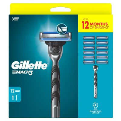 Gillette Mach3 Razor for Men, 1 Gillette Razor, 12 Refills