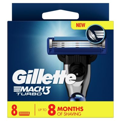 Gillette Mach3 Turbo Razor Refills for Men, 8 Razor Blade Refills