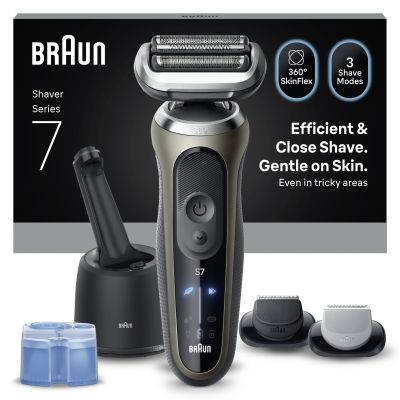 Braun Electric Shaver, Series 7, With SmartCare Center, EasyClick Attachments, 72-C7650cc, Gold