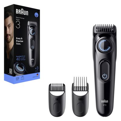 Braun Beard Trimmer Series 3, +3 Styling Tools, 40 Lengths, Sharp Blade, BT3520, Black
