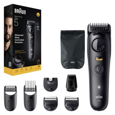Braun Beard Trimmer Series 5, +8 Styling Tools, 40 Lengths, Sharp Blade, BT5560, Black