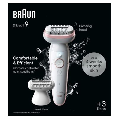 Braun Silk-�pil 9,  Epilator For Easy Hair Removal, Lasting Smooth Skin, 9-030, White/Flamingo