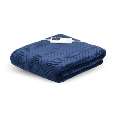 Dreamland Hurry Home Deluxe Velvet Warming Throw - Navy Blue Herringbone