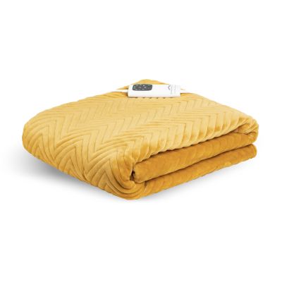 Dreamland Hurry Home Deluxe Velvet Warming Throw - Mustard Herringbone