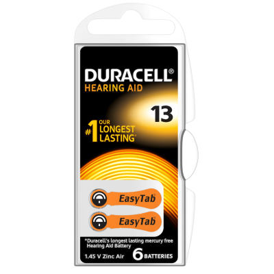 Duracell Easy Tab 13 Hearing Aid Batteries 6 Pack