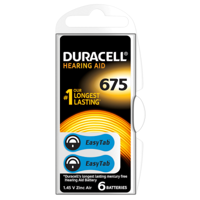 Duracell Easy Tab 675 Hearing Aid Batteries 6 Pack