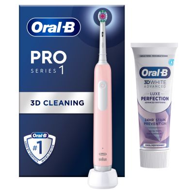 Oral-B Pro Series 1 Pink Electric Toothbrush + Toothpaste, Designed By Braun